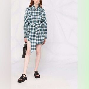 Plaid Shirt Dress in Blue and White